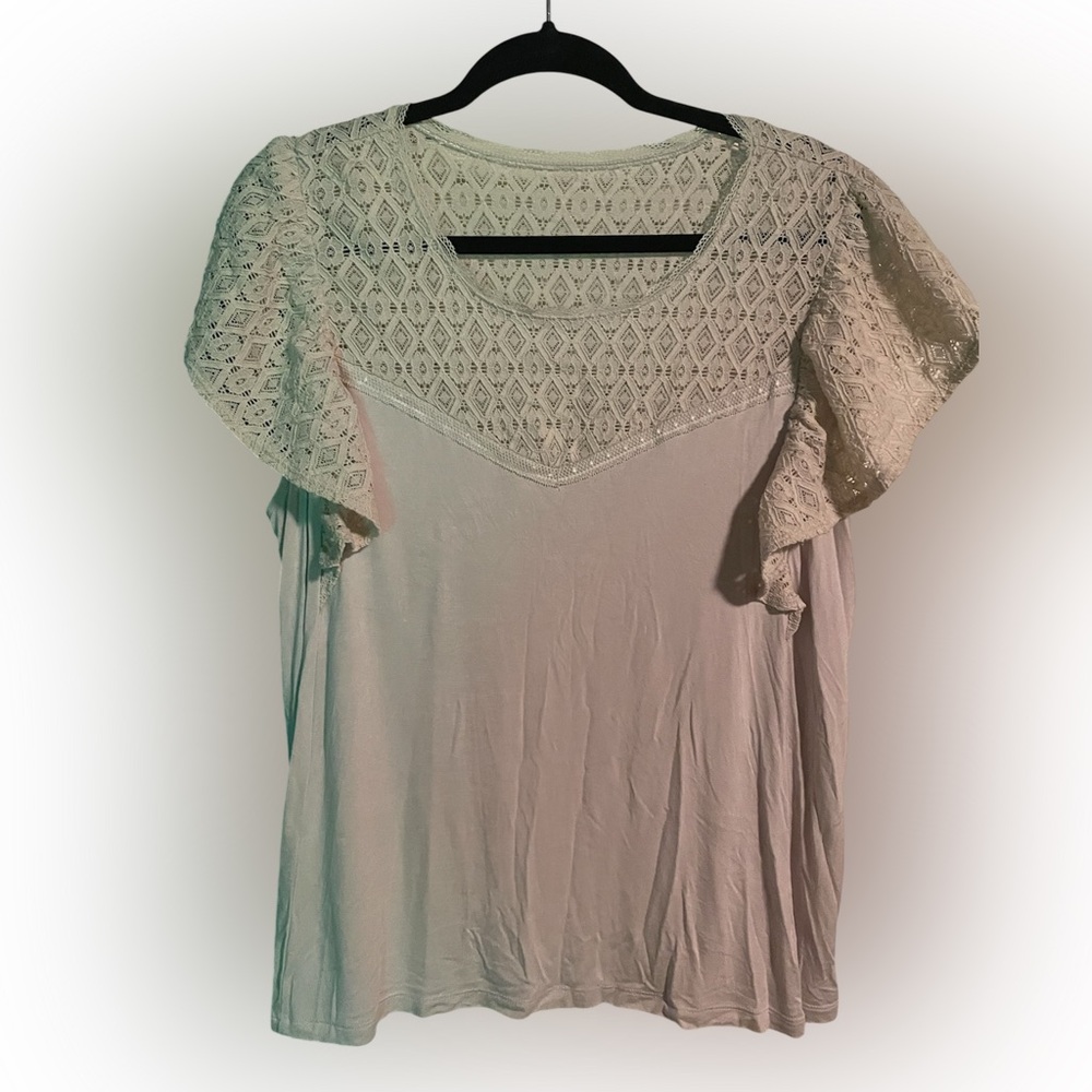 torrid Cream Lace Yoke Flutter Sleeve Top